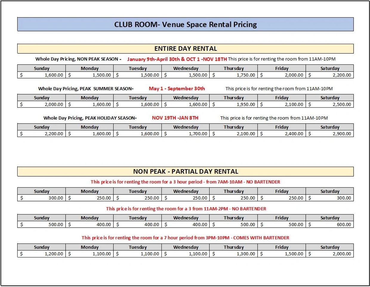 Room Rental Rates